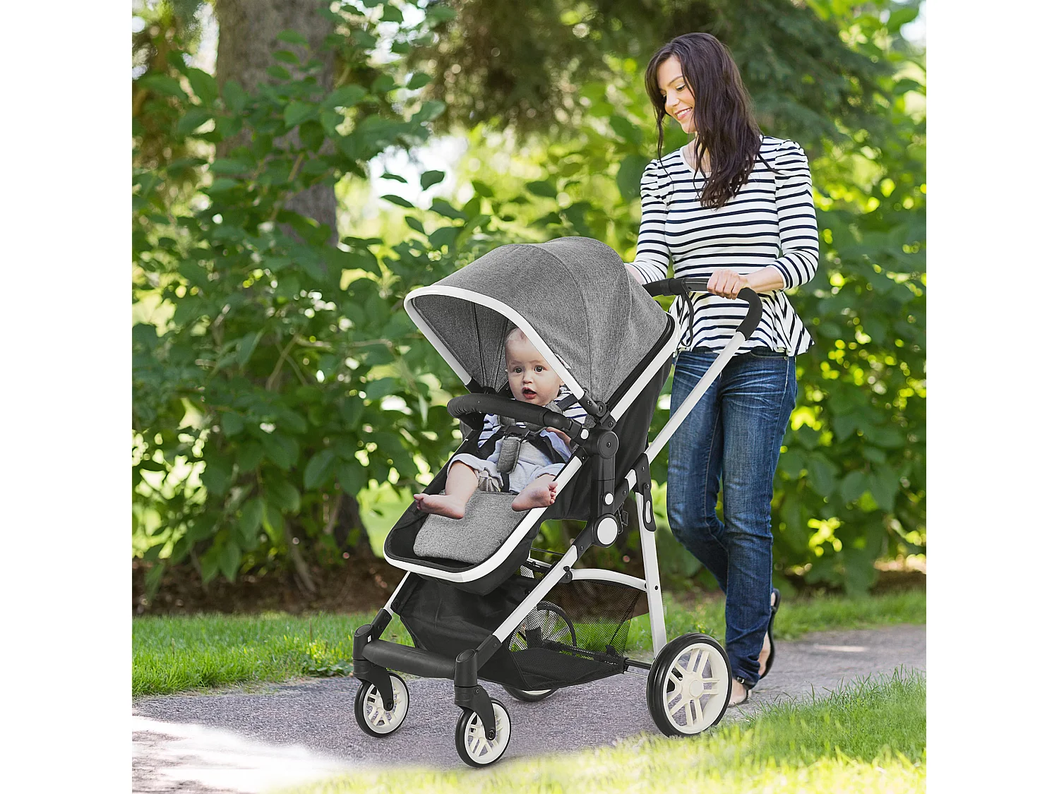 Passeggino per bambini 0-36 mesi pieghevole e regolabile grigio