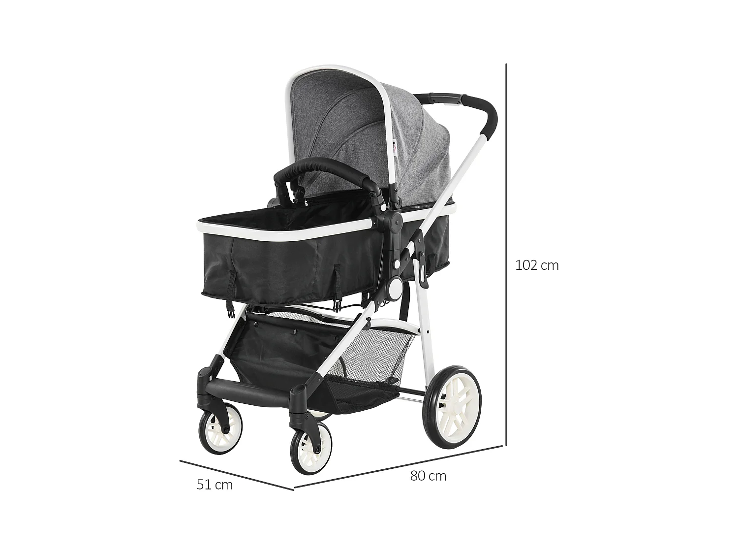 Passeggino per bambini 0-36 mesi pieghevole e regolabile grigio