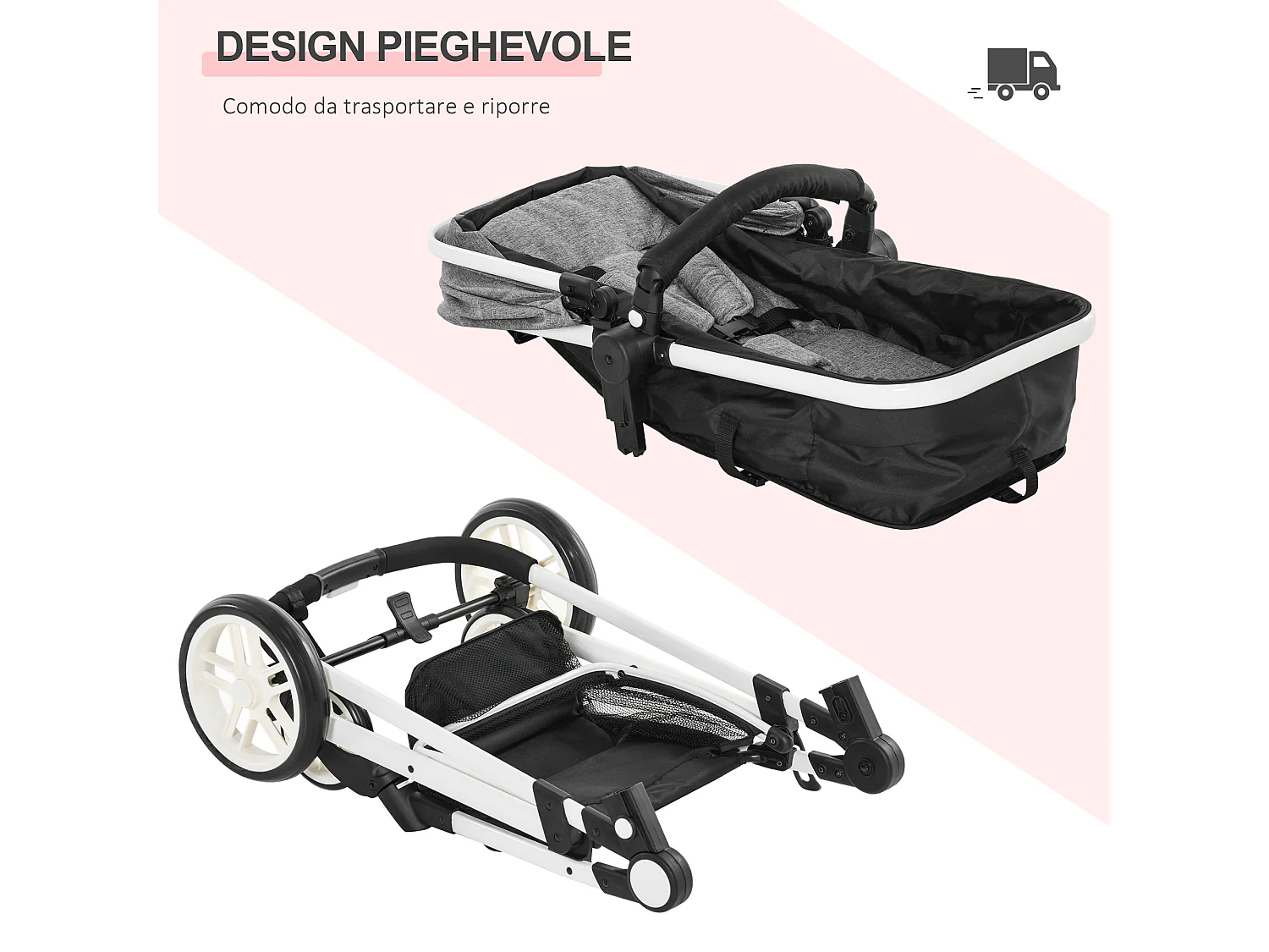 Passeggino per bambini 0-36 mesi pieghevole e regolabile grigio