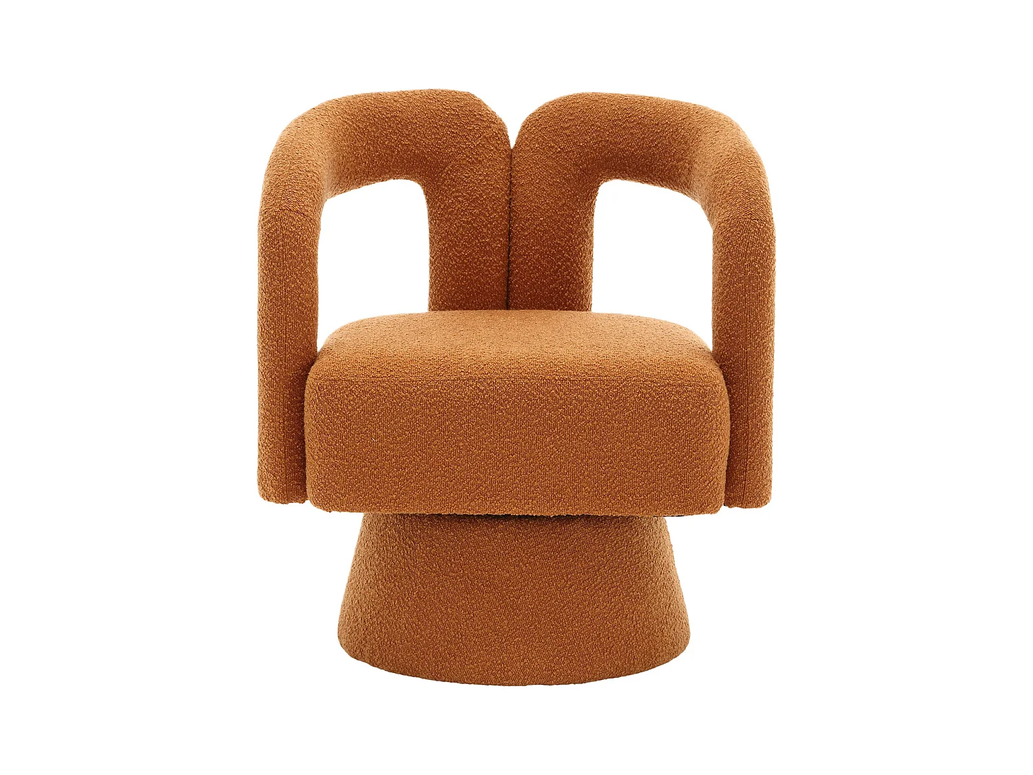 Fauteuil Pivotant à 360° en Tissu Teddy Orange - Dossier Double Arche et Design Moderne