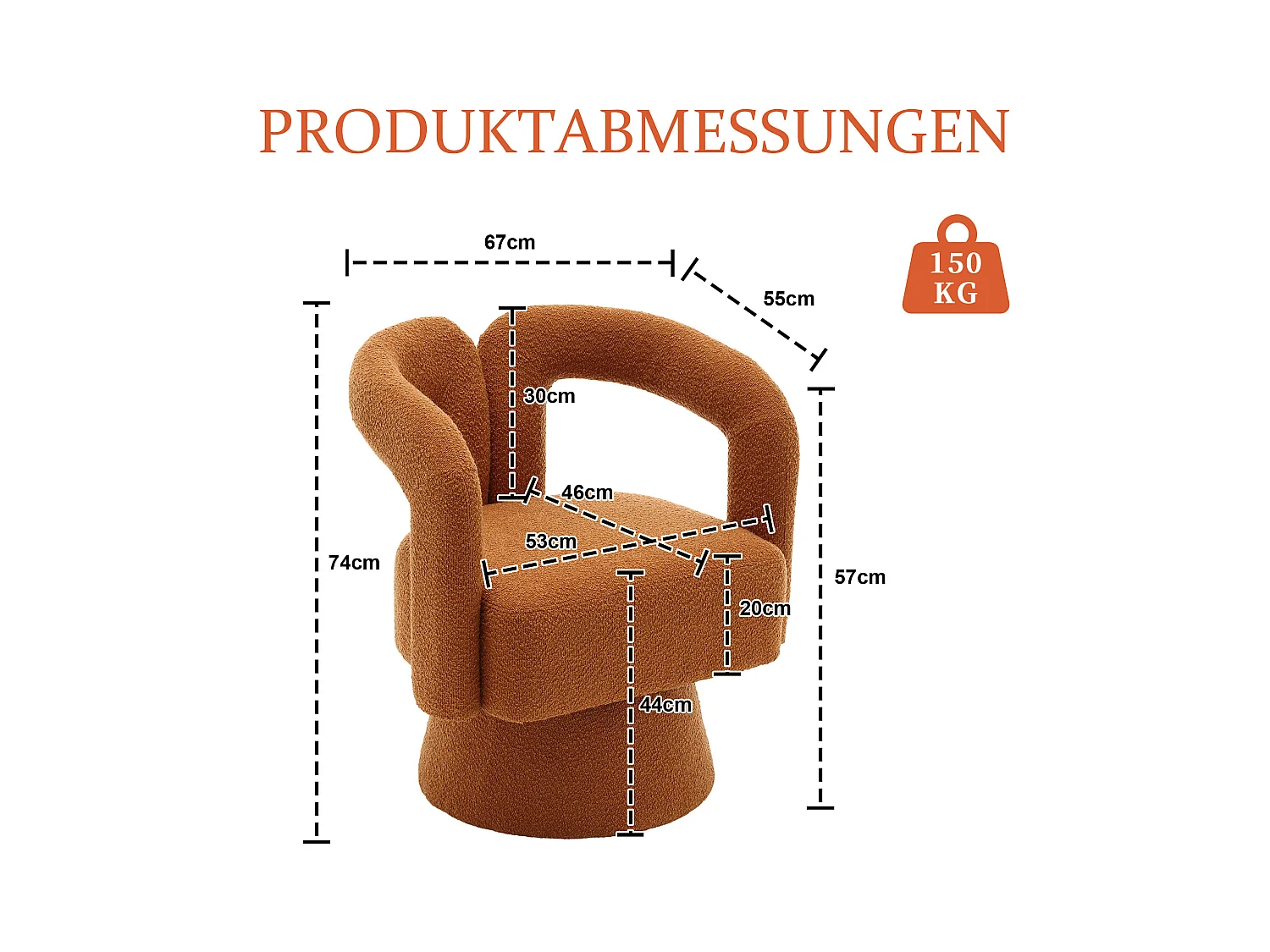 Fauteuil Pivotant à 360° en Tissu Teddy Orange - Dossier Double Arche et Design Moderne