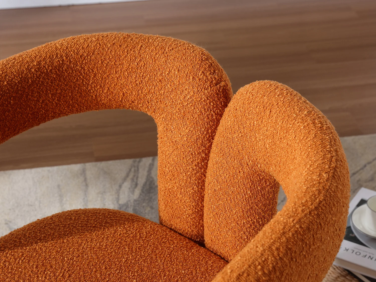 Fauteuil Pivotant à 360° en Tissu Teddy Orange - Dossier Double Arche et Design Moderne