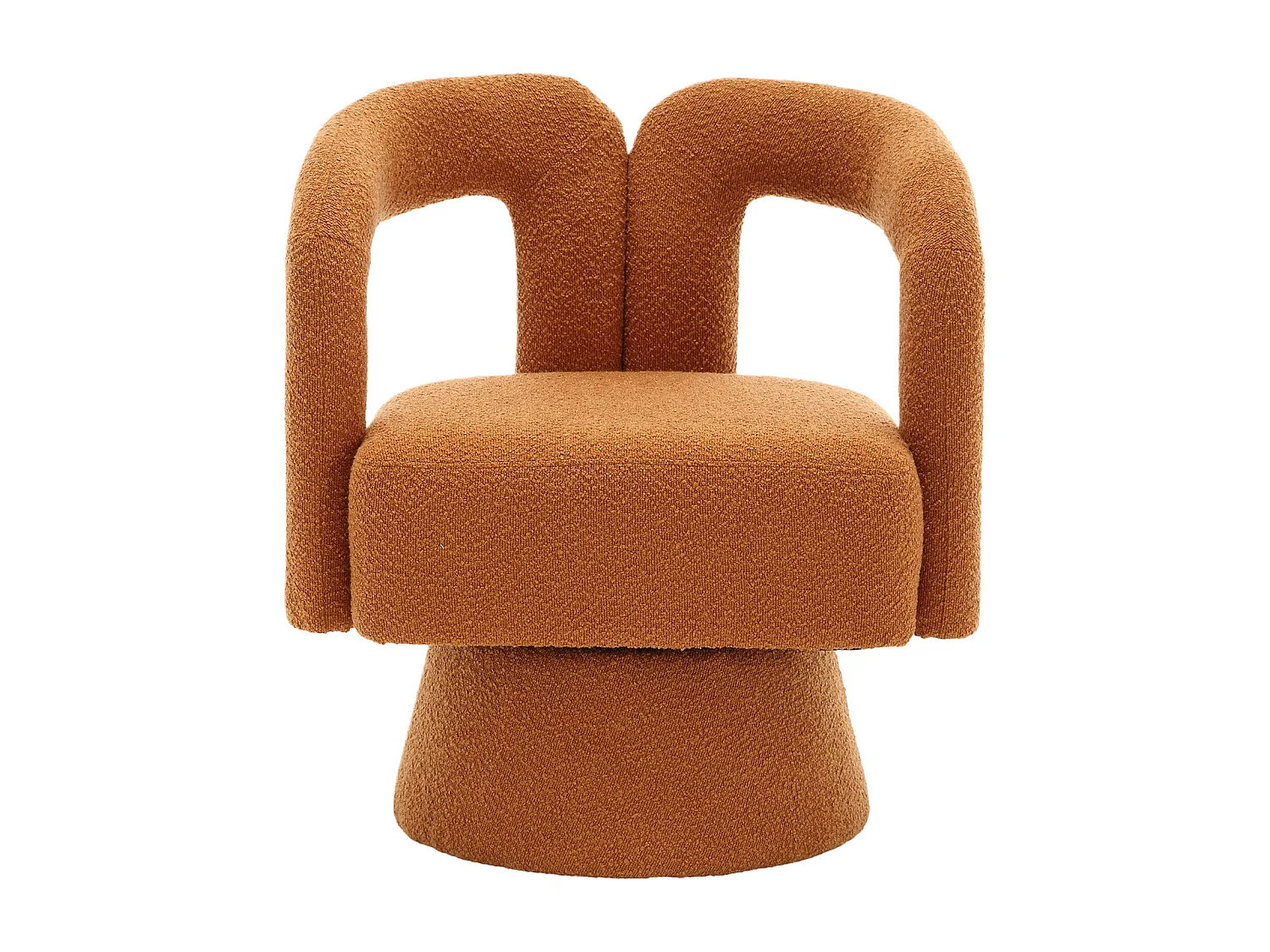Fauteuil Pivotant à 360° en Tissu Teddy Orange - Dossier Double Arche et Design Moderne
