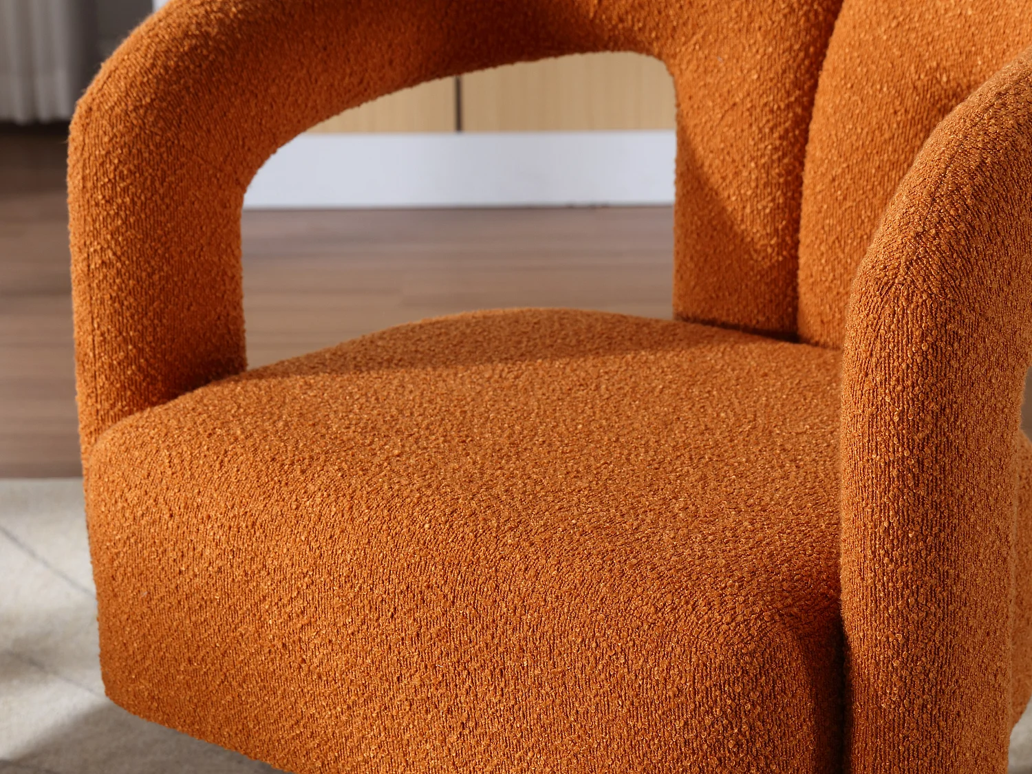 Fauteuil Pivotant à 360° en Tissu Teddy Orange - Dossier Double Arche et Design Moderne