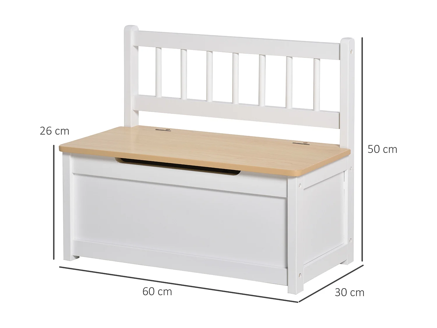 Cassapanca in legno 2 in 1 per bambini con schienale 60x30x50cm