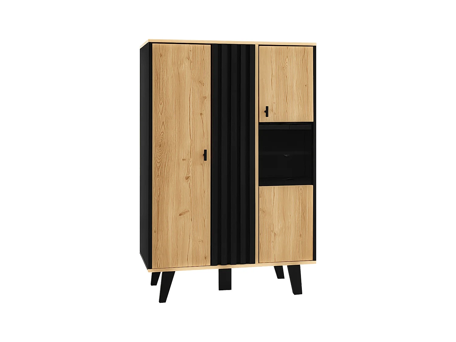 Set da soggiorno composto da 3 pezzi: tavolino, mobile TV e credenza in legno/nero. Moderno, elegante e con ampio spazio contenitivo.