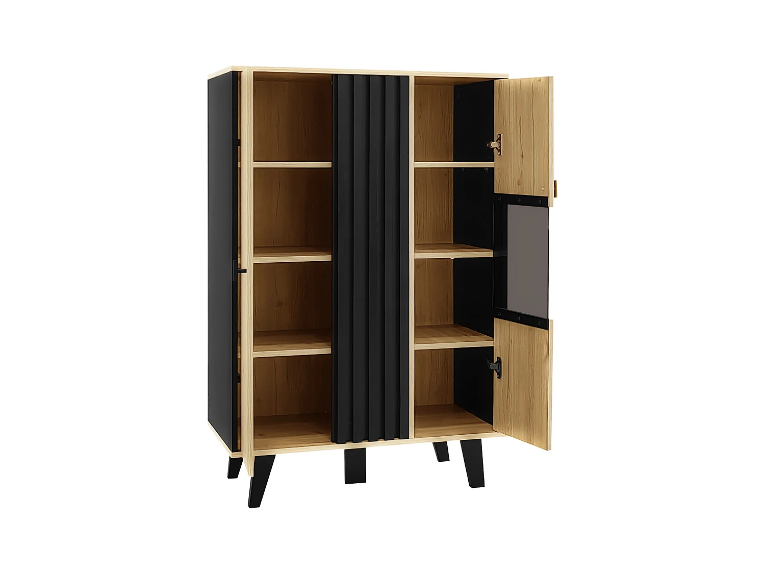 Set da soggiorno composto da 3 pezzi: tavolino, mobile TV e credenza in legno/nero. Moderno, elegante e con ampio spazio contenitivo.