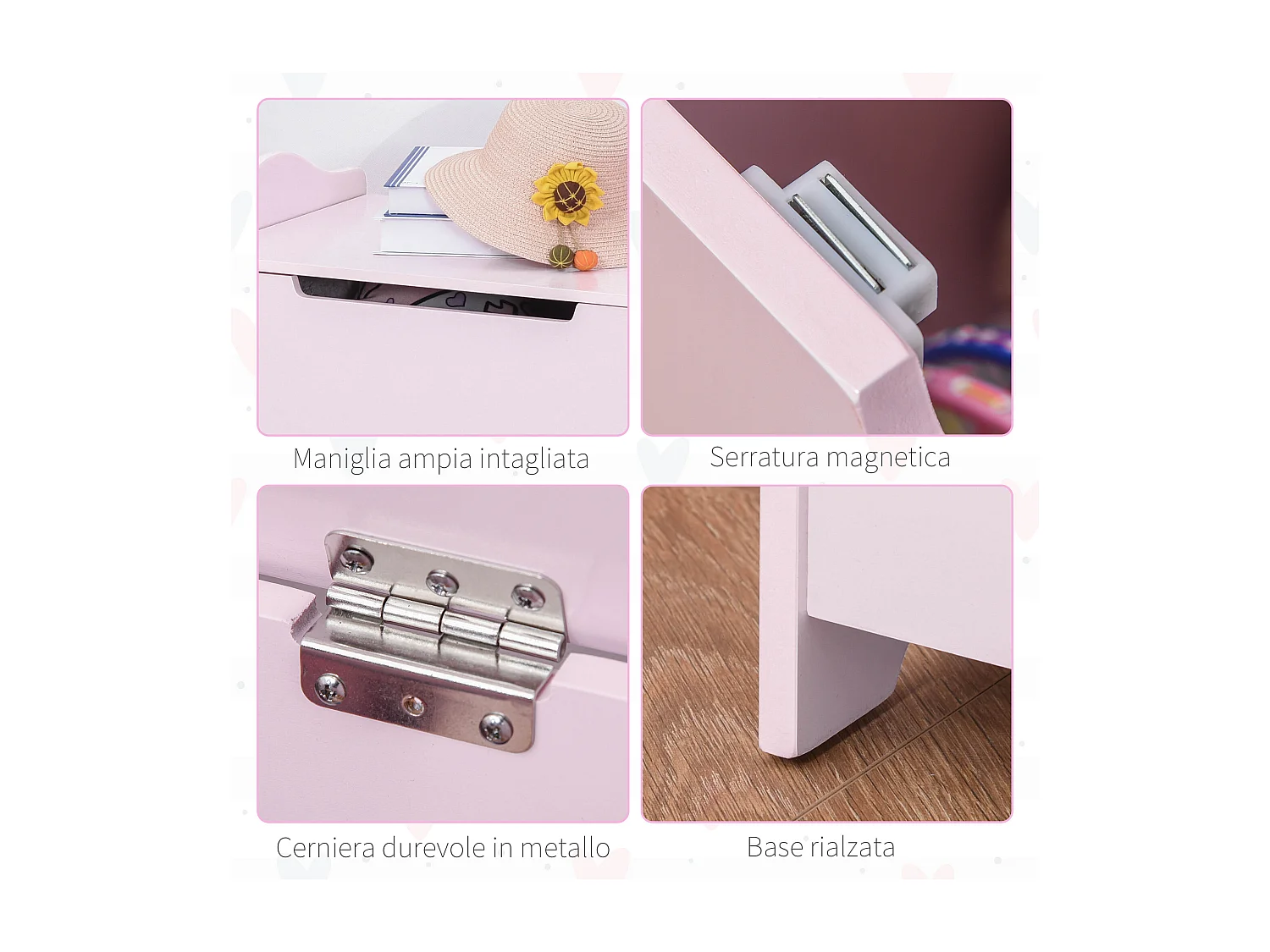 Panca contenitore portagiochi in legno e coperchio ammortizzato