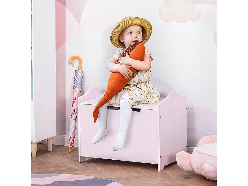 Panca contenitore portagiochi in legno e coperchio ammortizzato