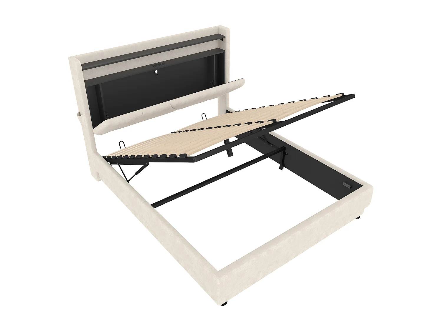 Modern opbergbed 160x200 - met sfeerverlichting, USB-lader en geïntegreerde boxen | Ideaal voor jongeren en volwassenen"