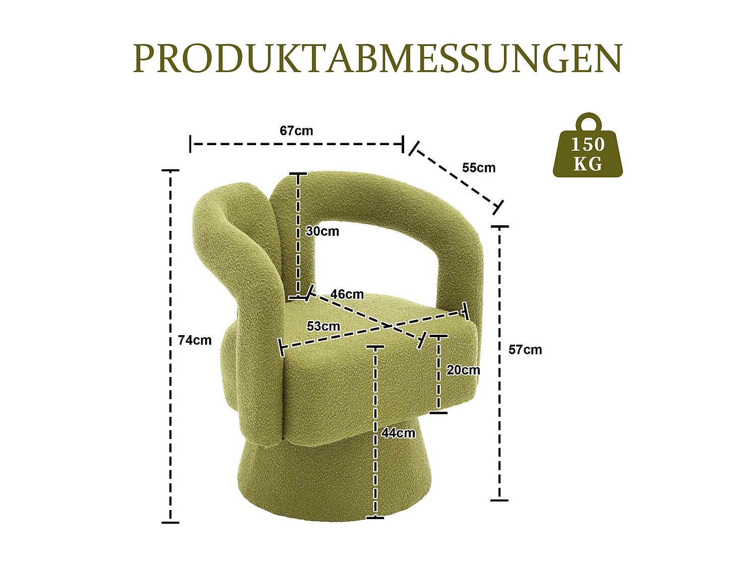 Fauteuil Pivotant à 360° en Tissu Teddy Vert olive - Dossier Double Arche et Design Moderne