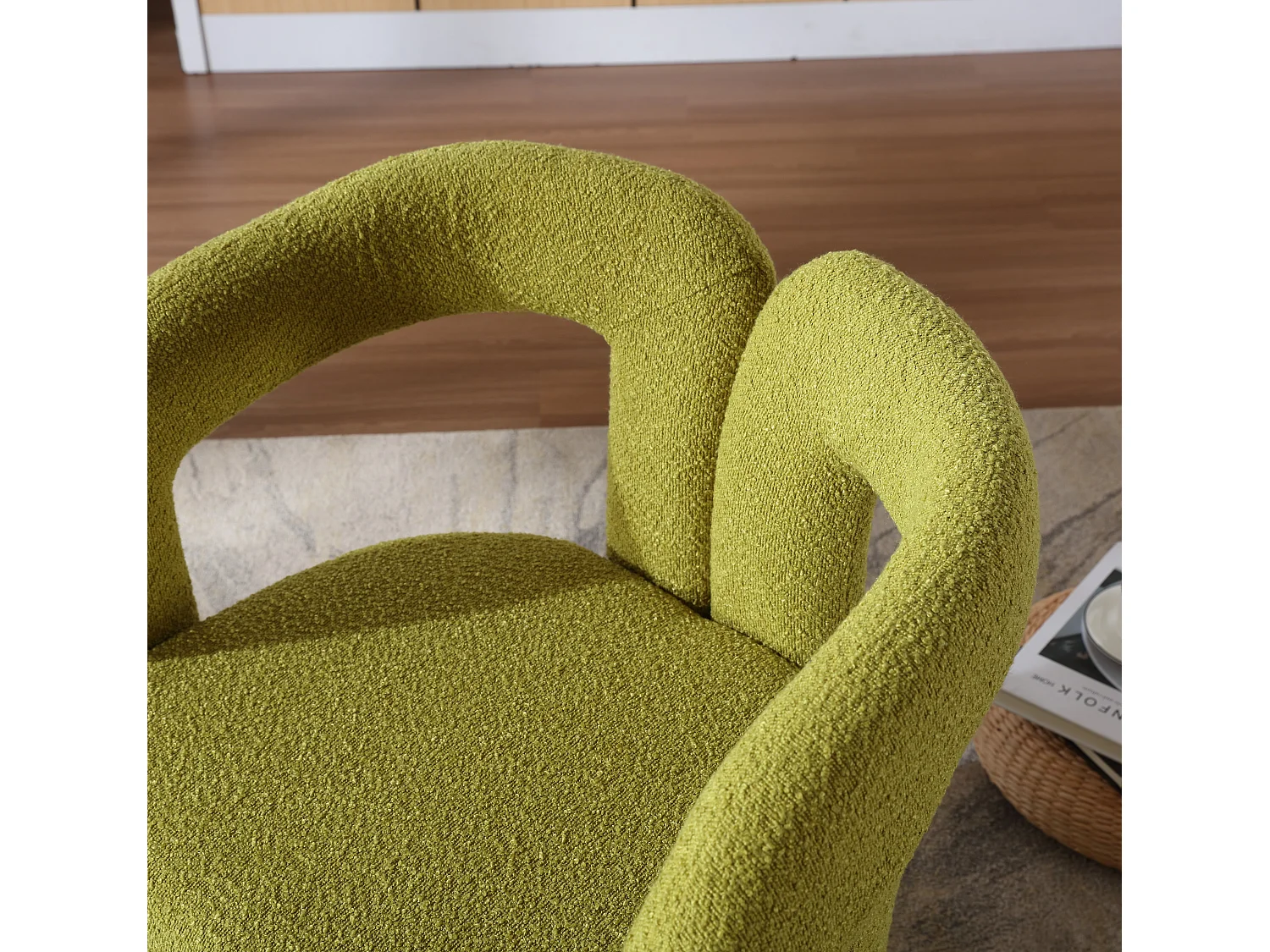Fauteuil Pivotant à 360° en Tissu Teddy Vert olive - Dossier Double Arche et Design Moderne