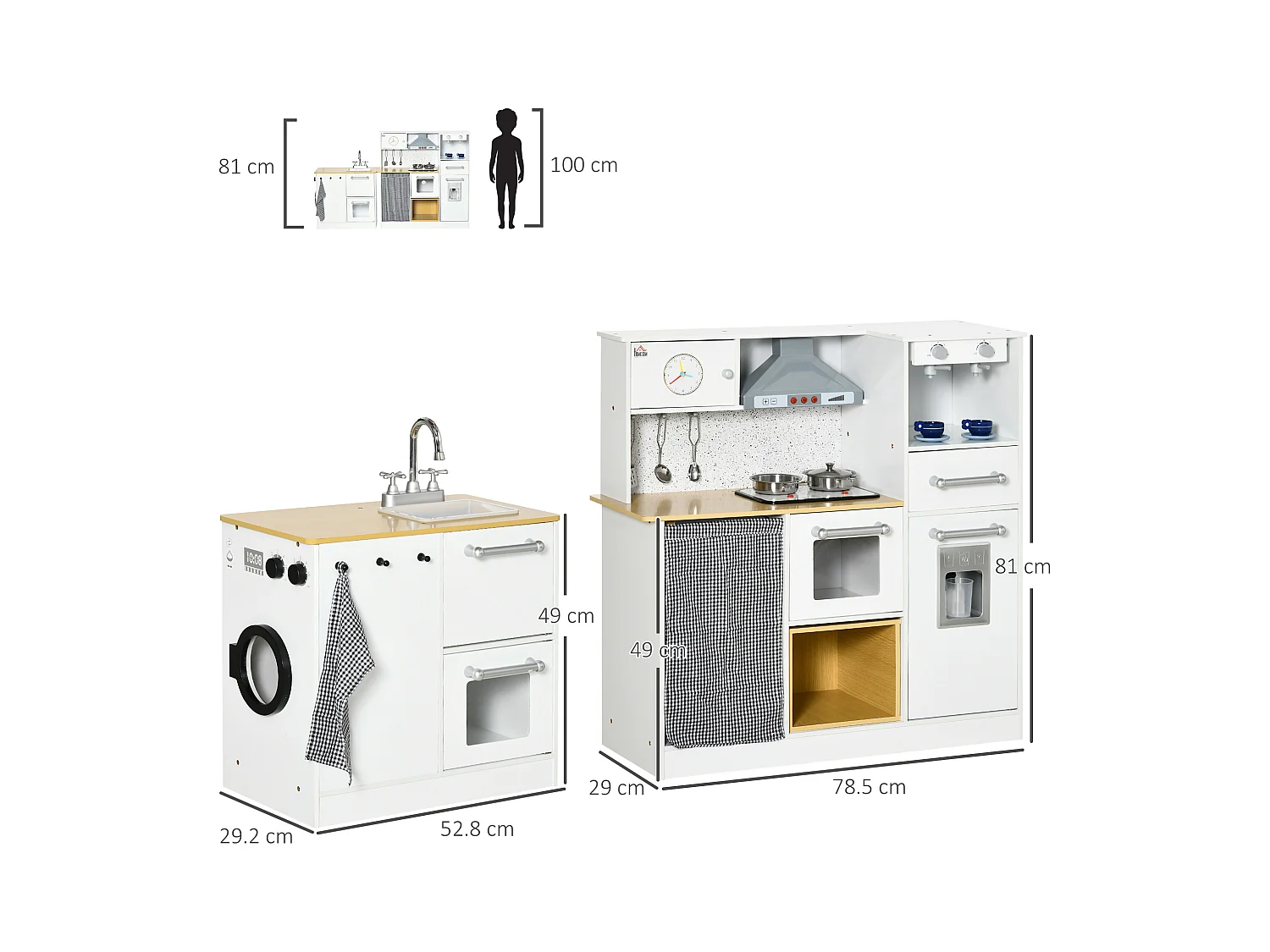 Cucina giocattolo in legno per bambini 3-6 anni design 2 pezzi