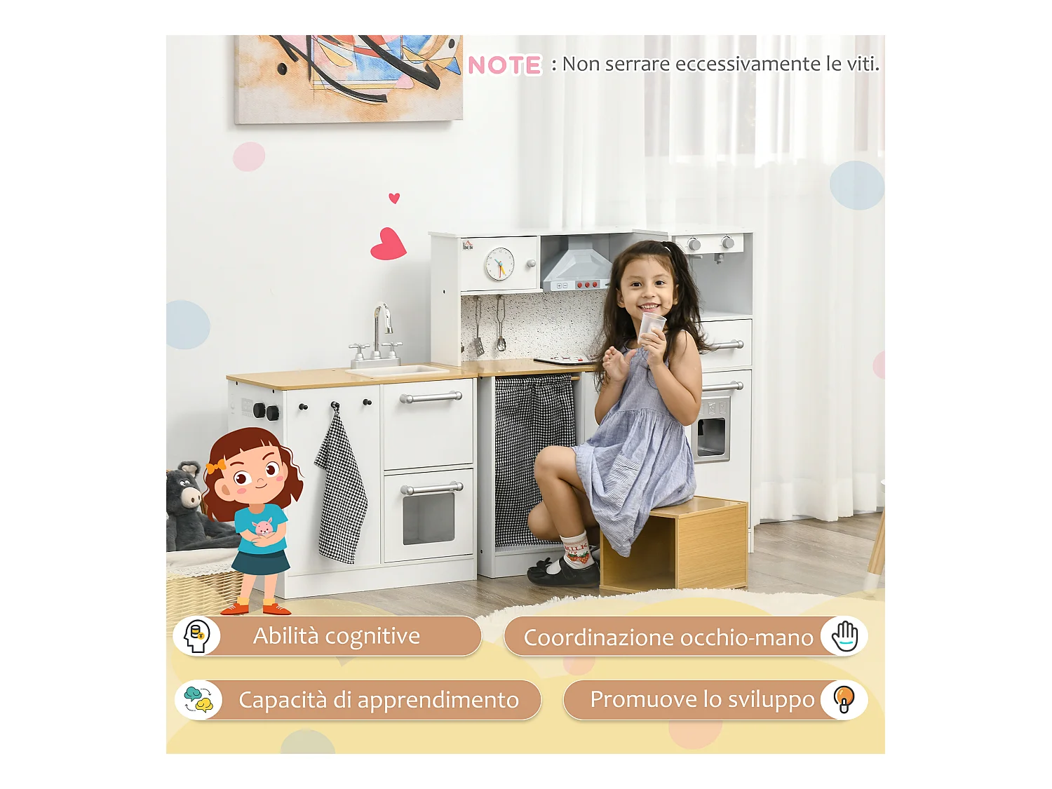 Cucina giocattolo in legno per bambini 3-6 anni design 2 pezzi