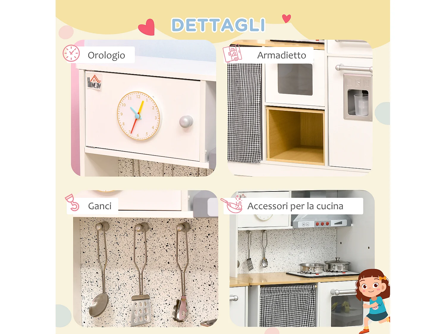 Cucina giocattolo in legno per bambini 3-6 anni design 2 pezzi
