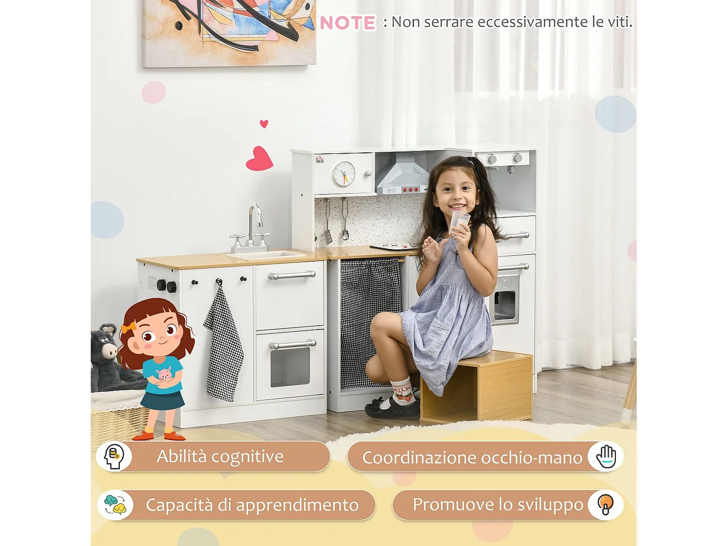 Cucina giocattolo in legno per bambini 3-6 anni design 2 pezzi