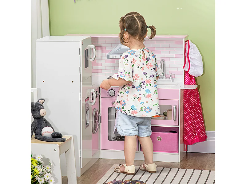Cucina giocattolo per bambini 3-6 anni con musica e utensili rosa