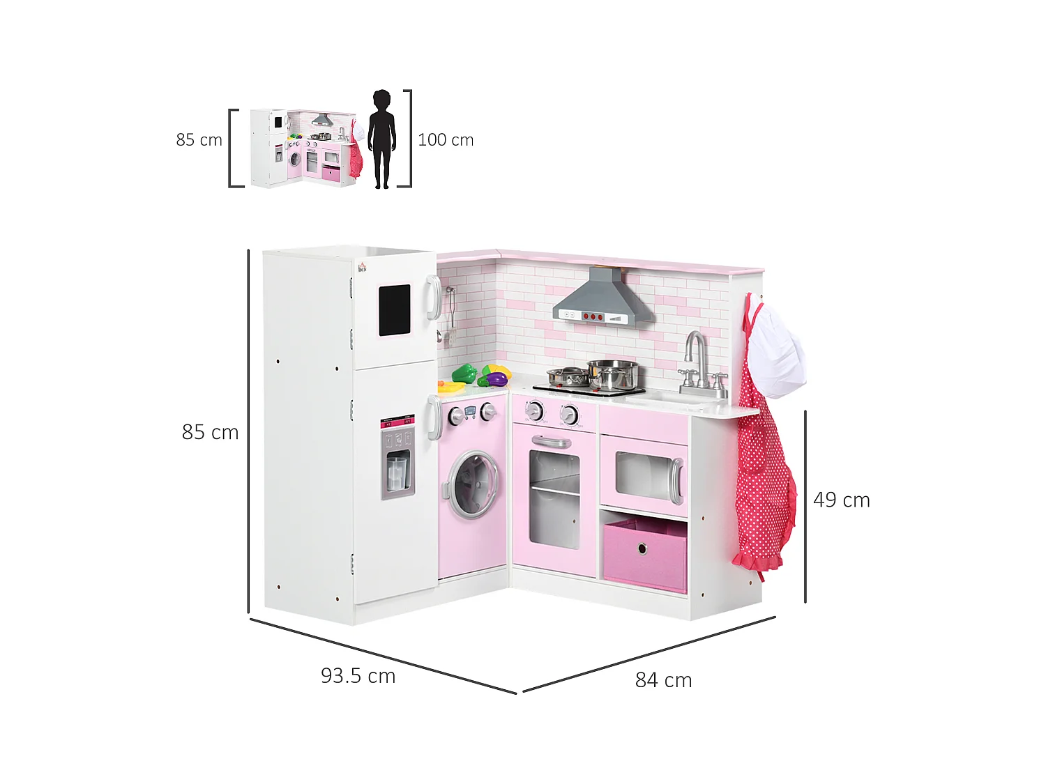 Cucina giocattolo per bambini 3-6 anni con musica e utensili rosa