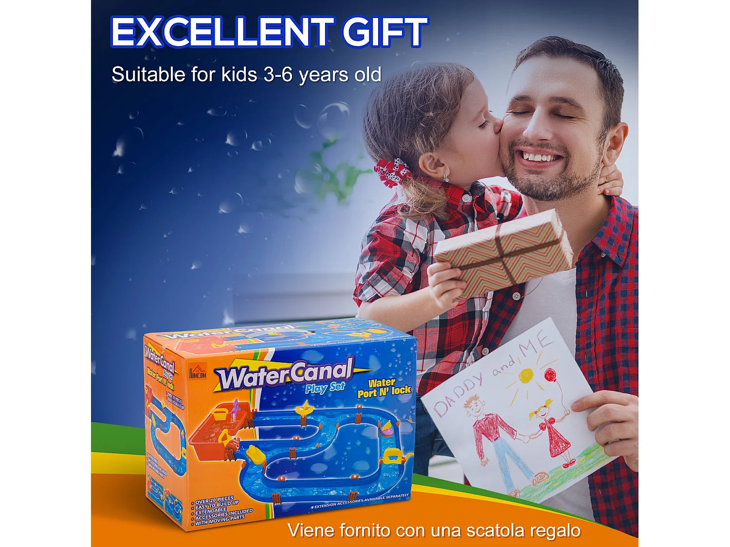 Playset per bambini 3-6 anni 53pz con acqua e sabbia blu rosso