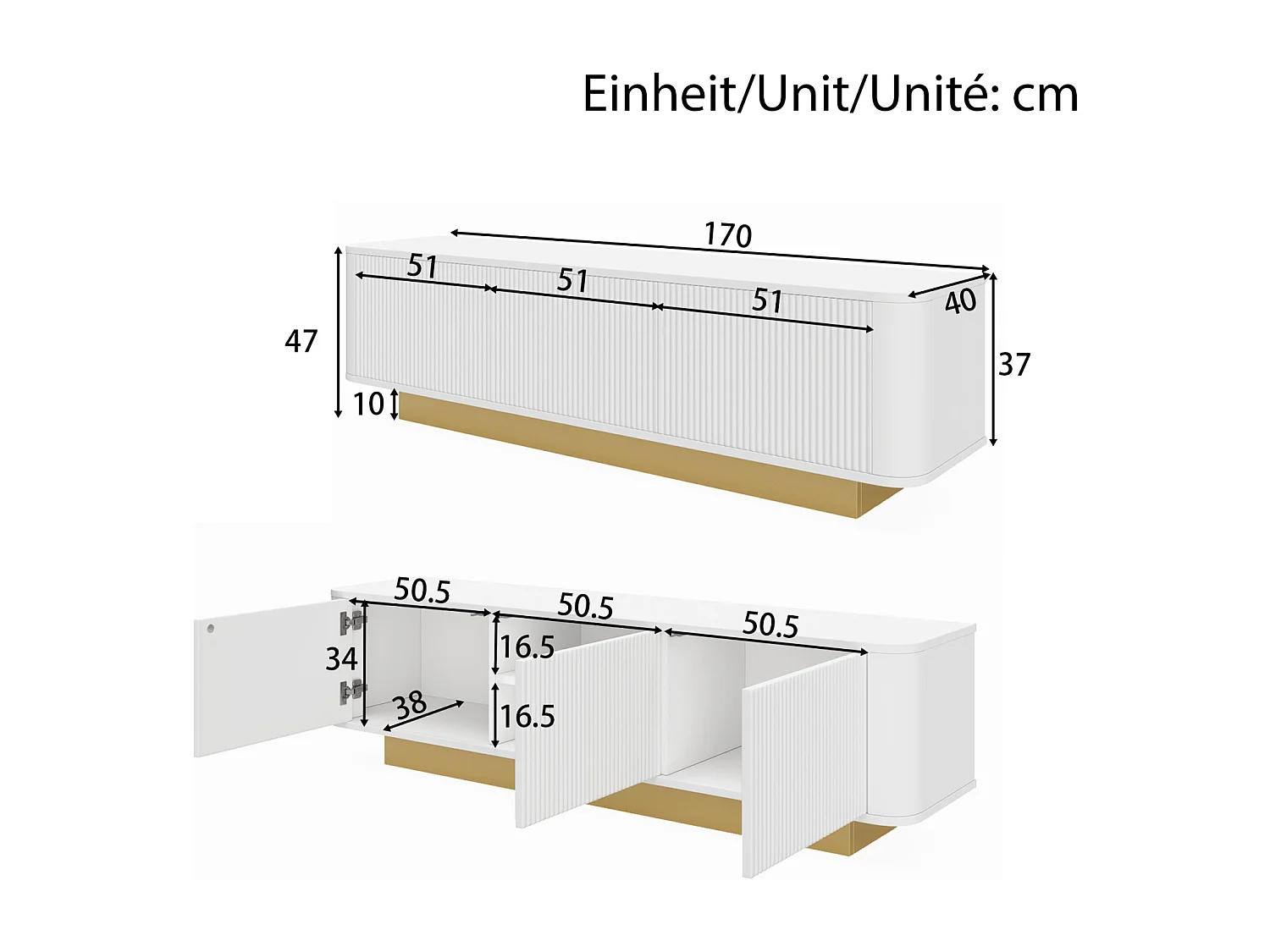 Mueble bajo para TV moderno con diseño redondeado y frente blanco texturizado. Consola multimedia de MDF con práctico espacio de almacenamiento.
