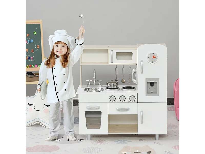 Cucina giocattolo in legno per bambini con utensili in acciaio