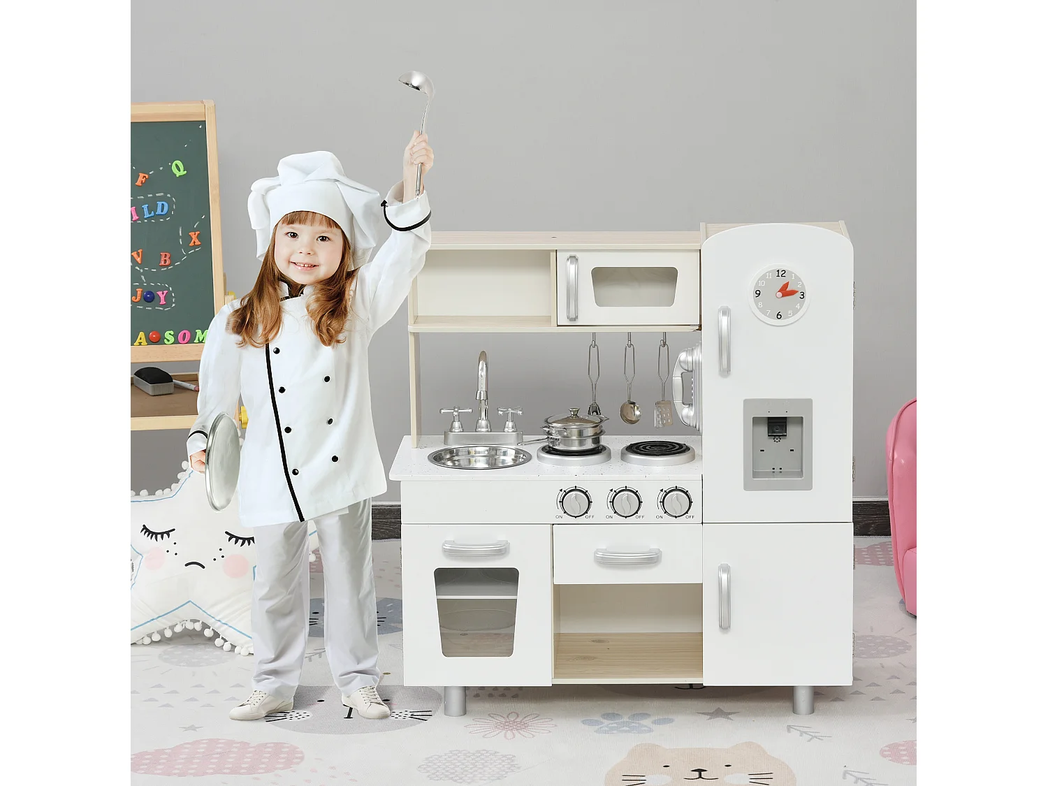 Cucina giocattolo in legno per bambini con utensili in acciaio