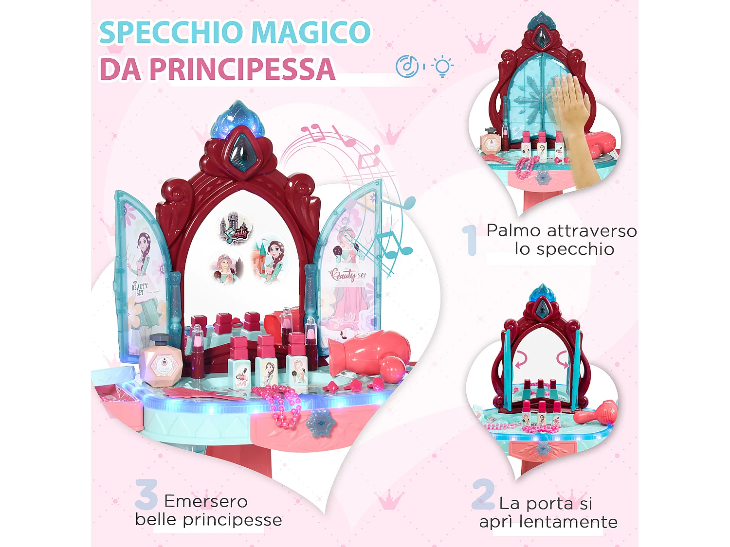 Set toeletta con sgabello per bimbi 3-6anni con luci e musica