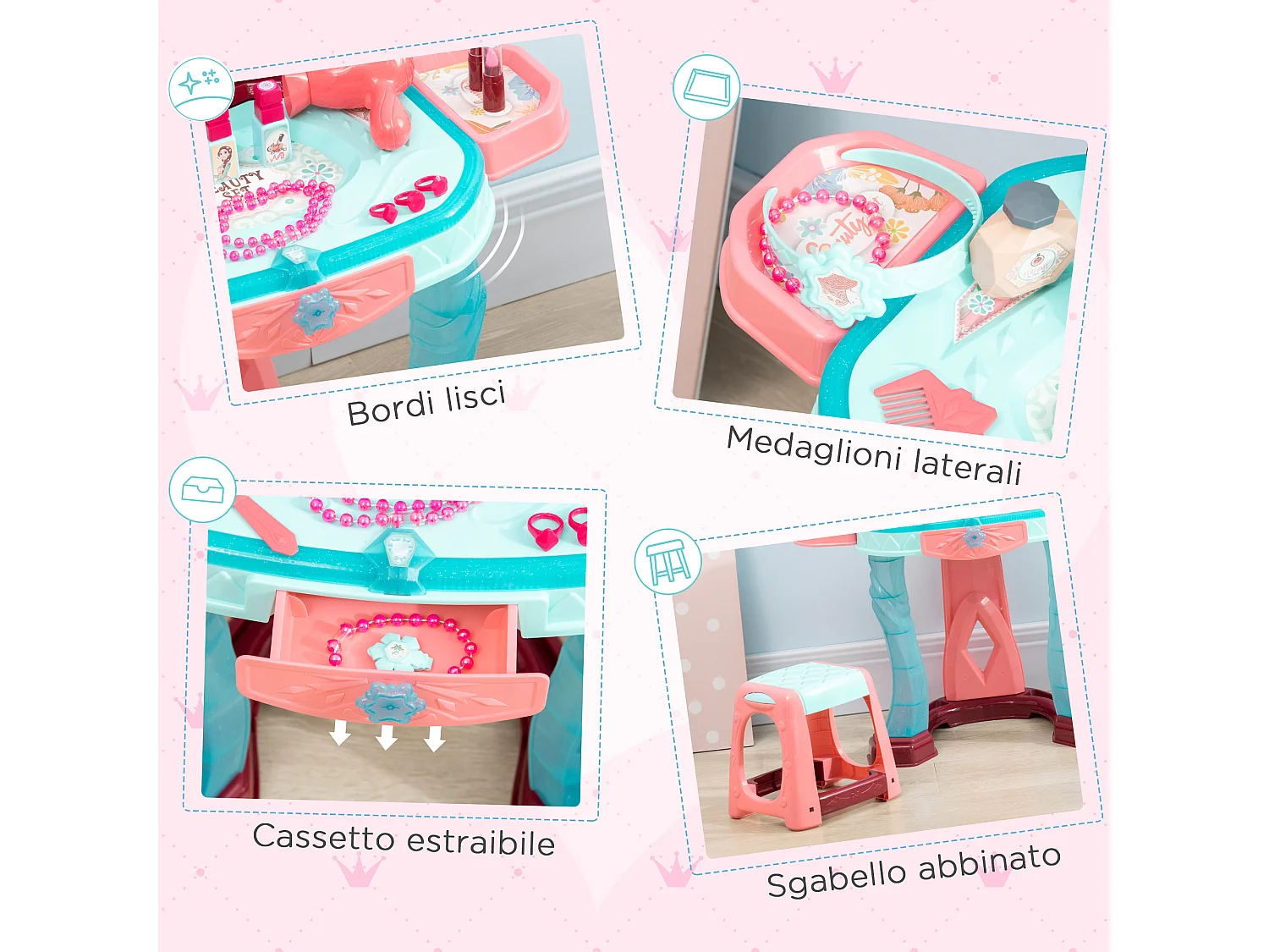 Set toeletta con sgabello per bimbi 3-6anni con luci e musica