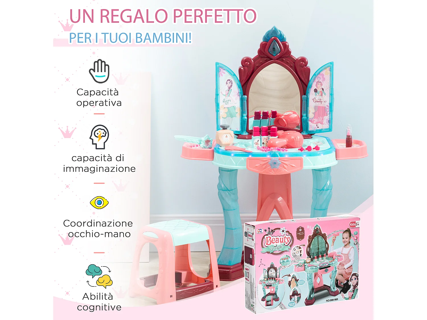 Set toeletta con sgabello per bimbi 3-6anni con luci e musica