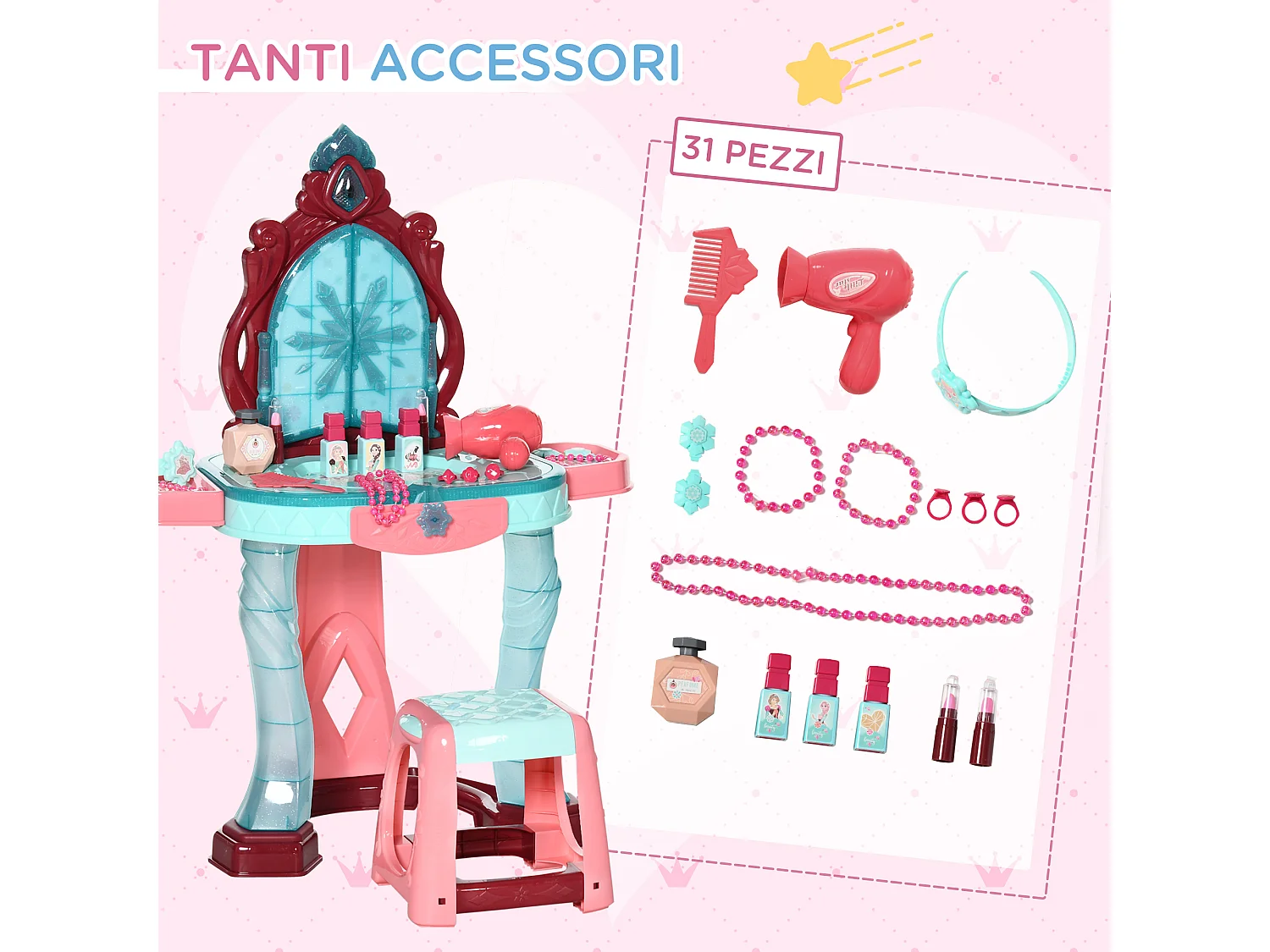 Set toeletta con sgabello per bimbi 3-6anni con luci e musica