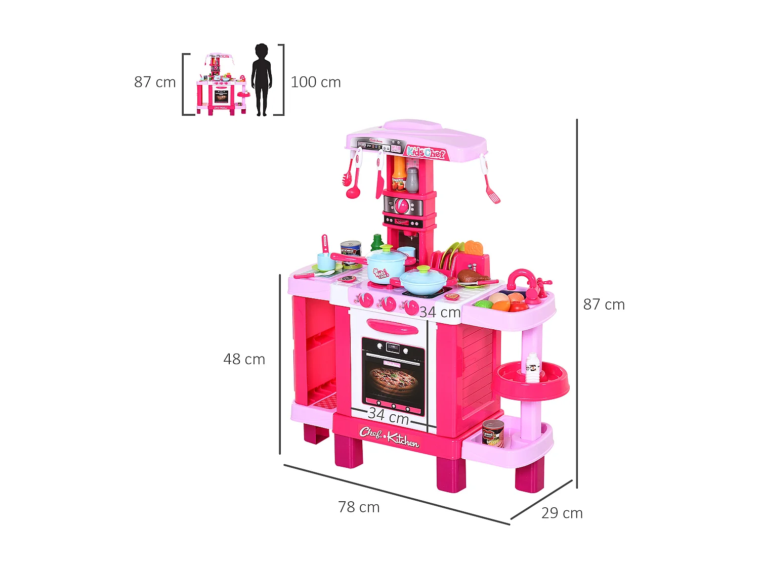 Cucina giocattolo per bambini con 38 accessori inclusi rosa
