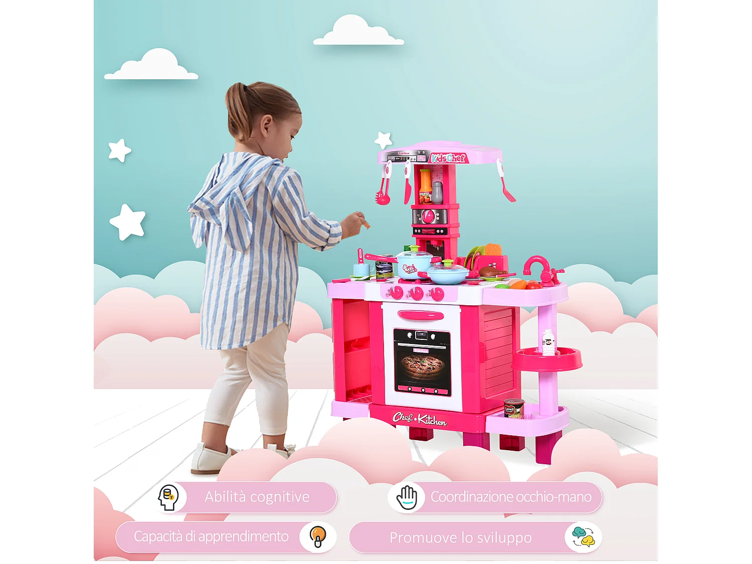 Cucina giocattolo per bambini con 38 accessori inclusi rosa