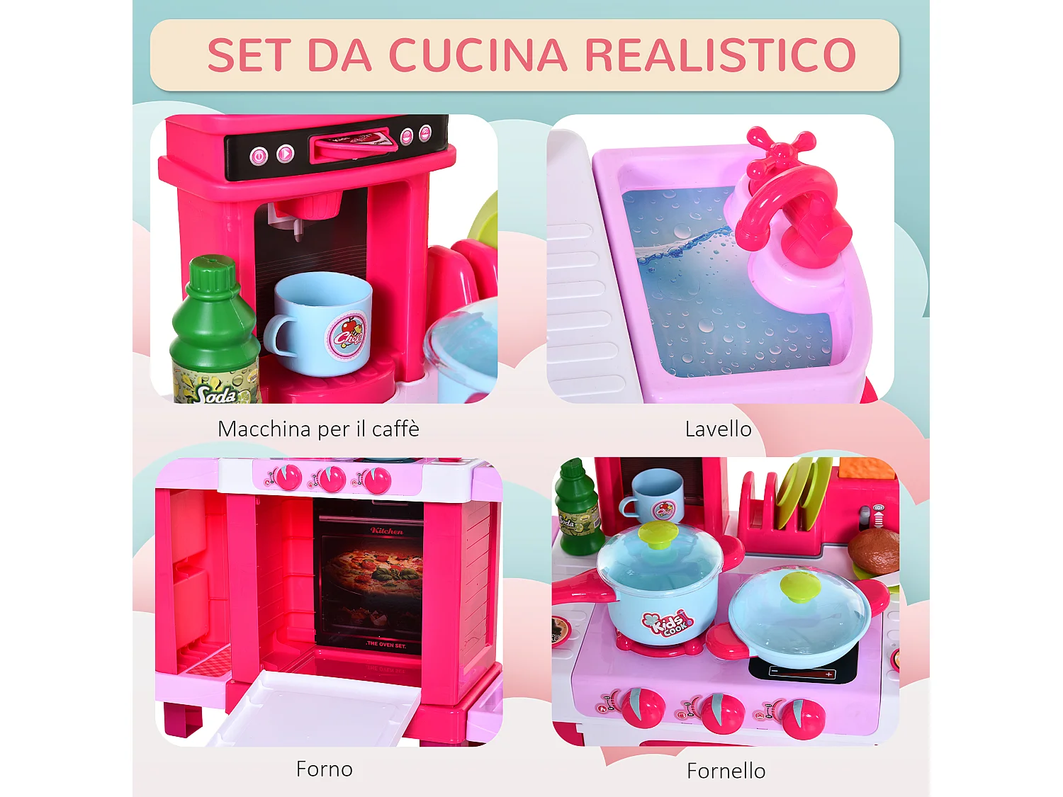 Cucina giocattolo per bambini con 38 accessori inclusi rosa