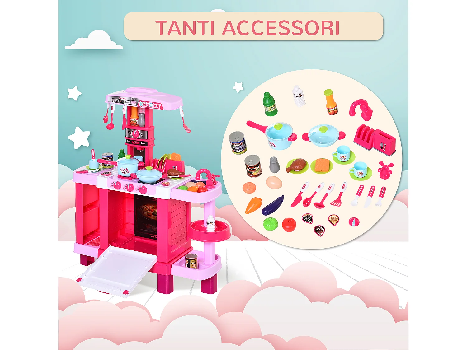 Cucina giocattolo per bambini con 38 accessori inclusi rosa