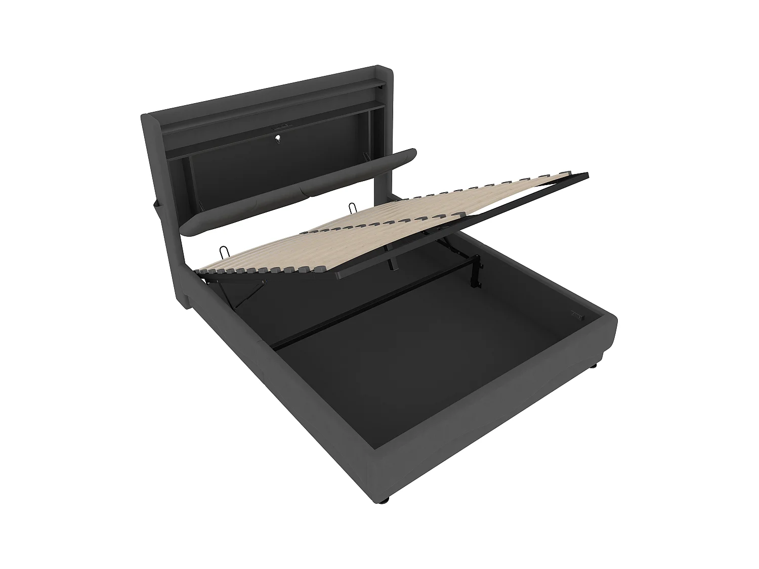 Modern opbergbed 160x200 - met sfeerverlichting, USB-lader en geïntegreerde boxen | Ideaal voor jongeren en volwassenen"