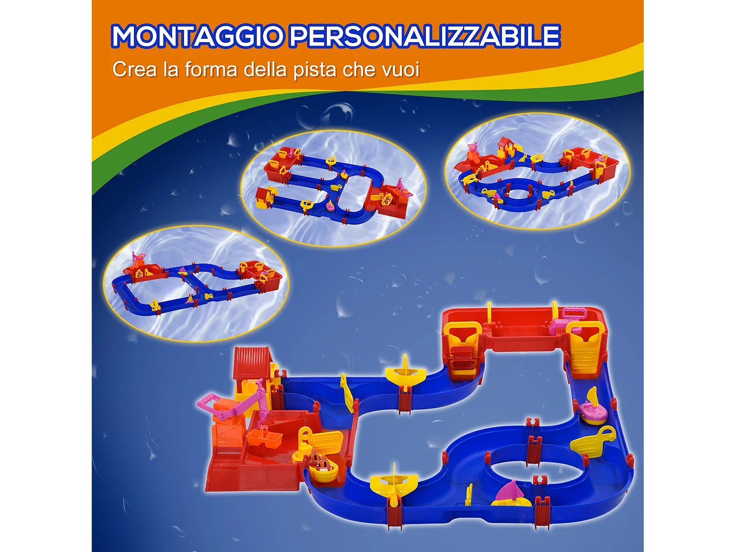 Playset per bambini 3-6 anni 78 pz con acqua e sabbia blu rosso