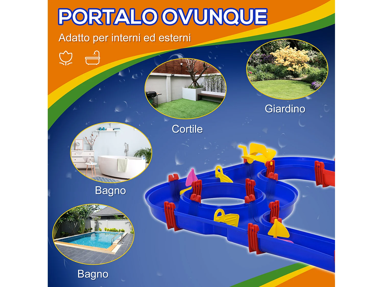 Playset per bambini 3-6 anni 78 pz con acqua e sabbia blu rosso