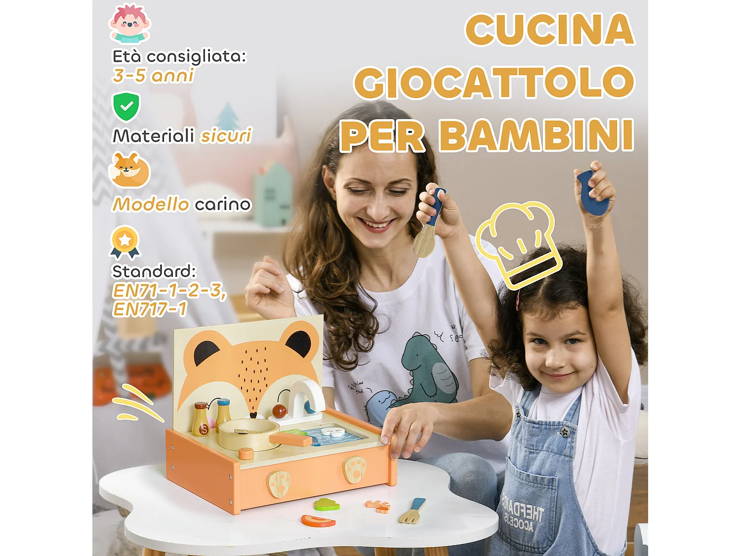Mini cucina giocattolo in legno per bambini 3-5 anni