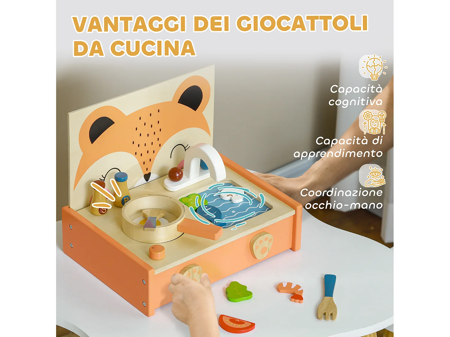 Mini cucina giocattolo in legno per bambini 3-5 anni