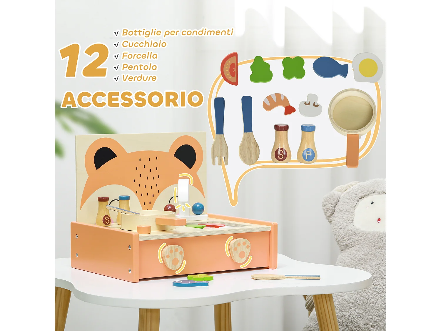 Mini cucina giocattolo in legno per bambini 3-5 anni