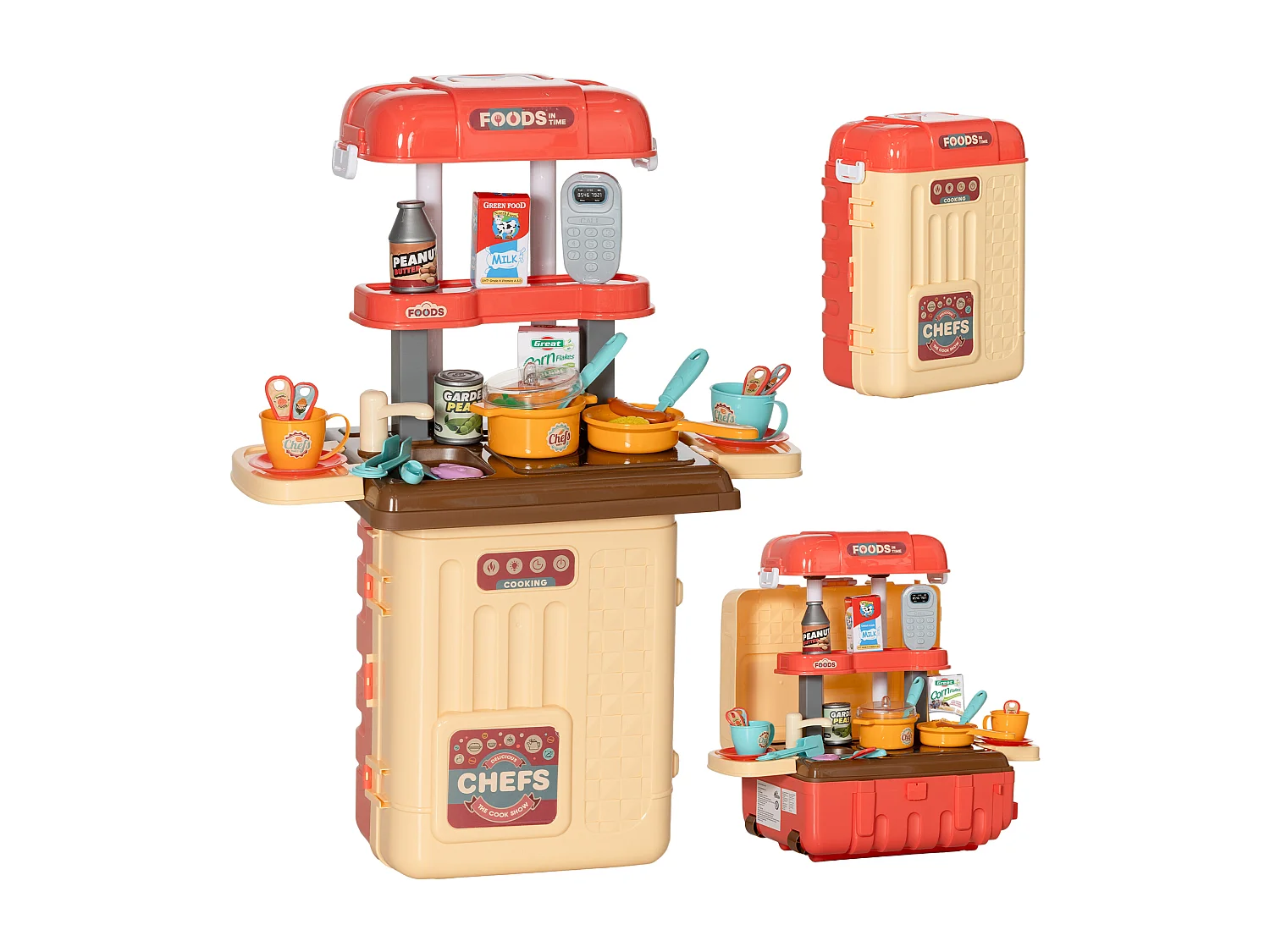 Cucina per bambini 3 in 1 da 36 pz in pp e abs 48x26x64 cm multicolore