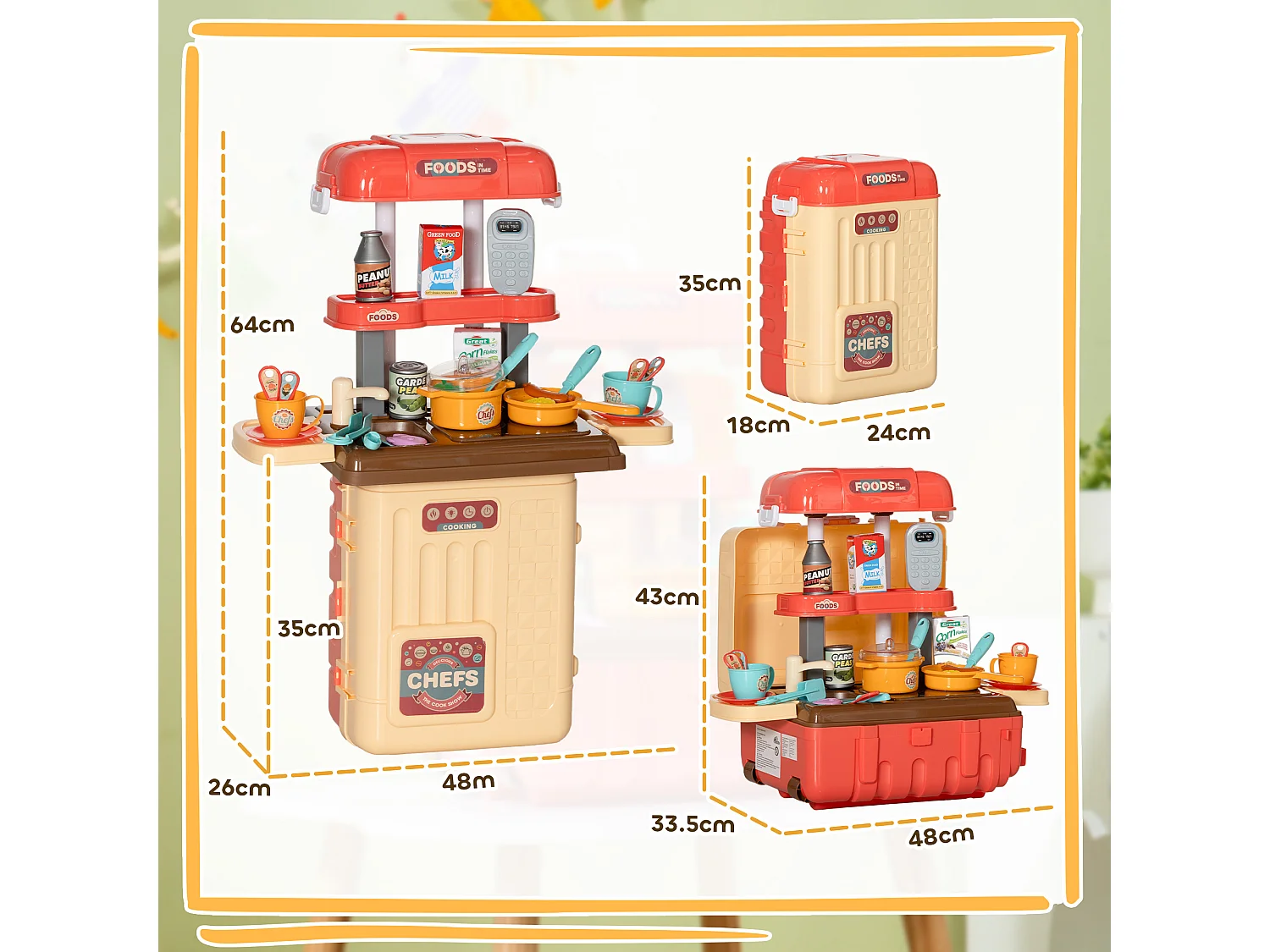 Cucina per bambini 3 in 1 da 36 pz in pp e abs 48x26x64 cm multicolore