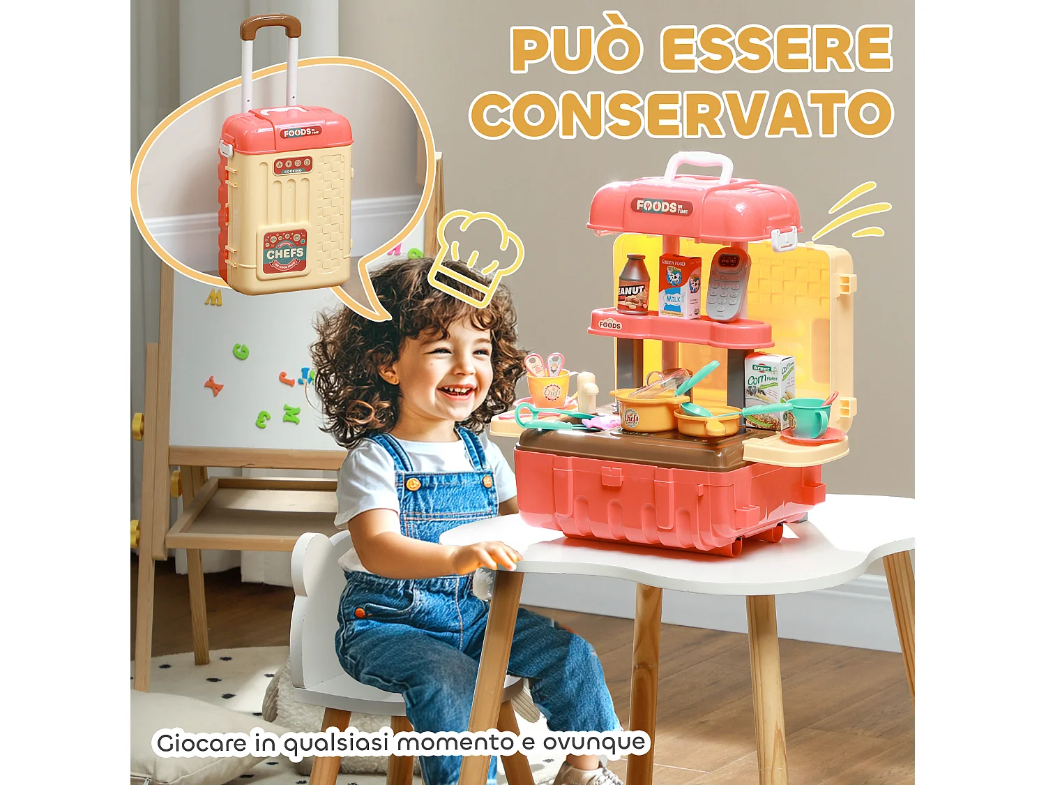 Cucina per bambini 3 in 1 da 36 pz in pp e abs 48x26x64 cm multicolore