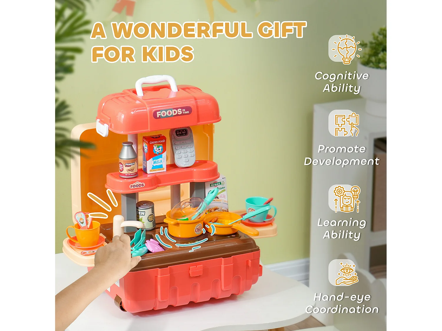 Cucina per bambini 3 in 1 da 36 pz in pp e abs 48x26x64 cm multicolore