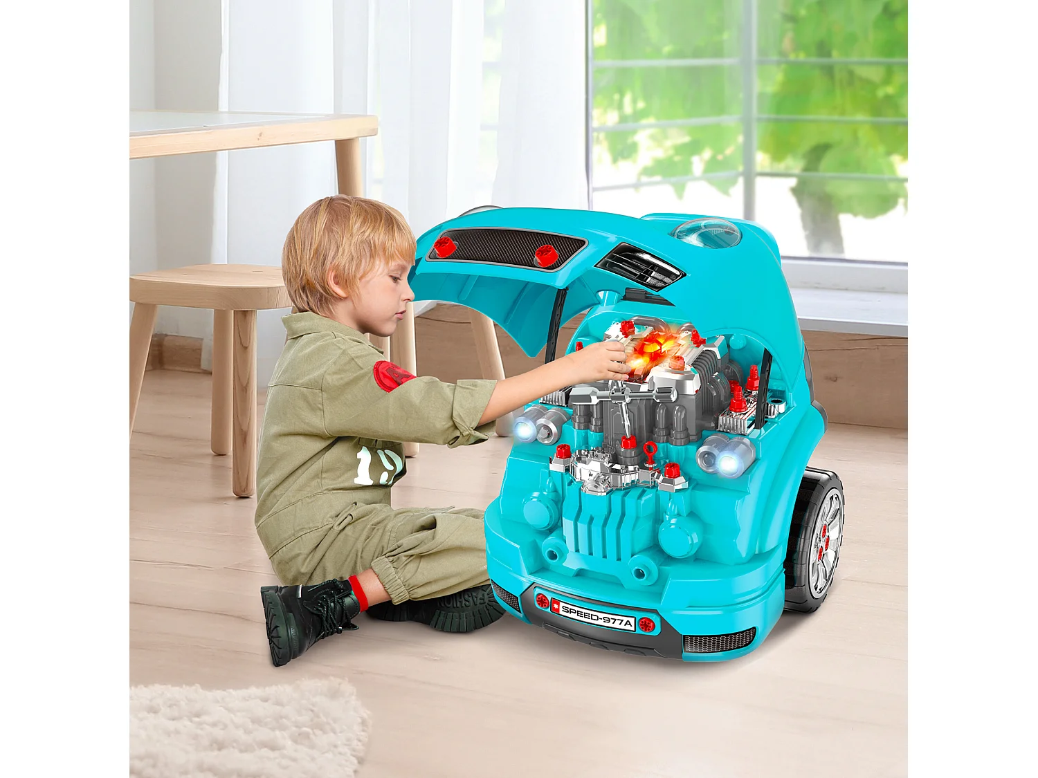 Officina camion giocattolo per bambini a 61pz in abs e pp nero azzurro