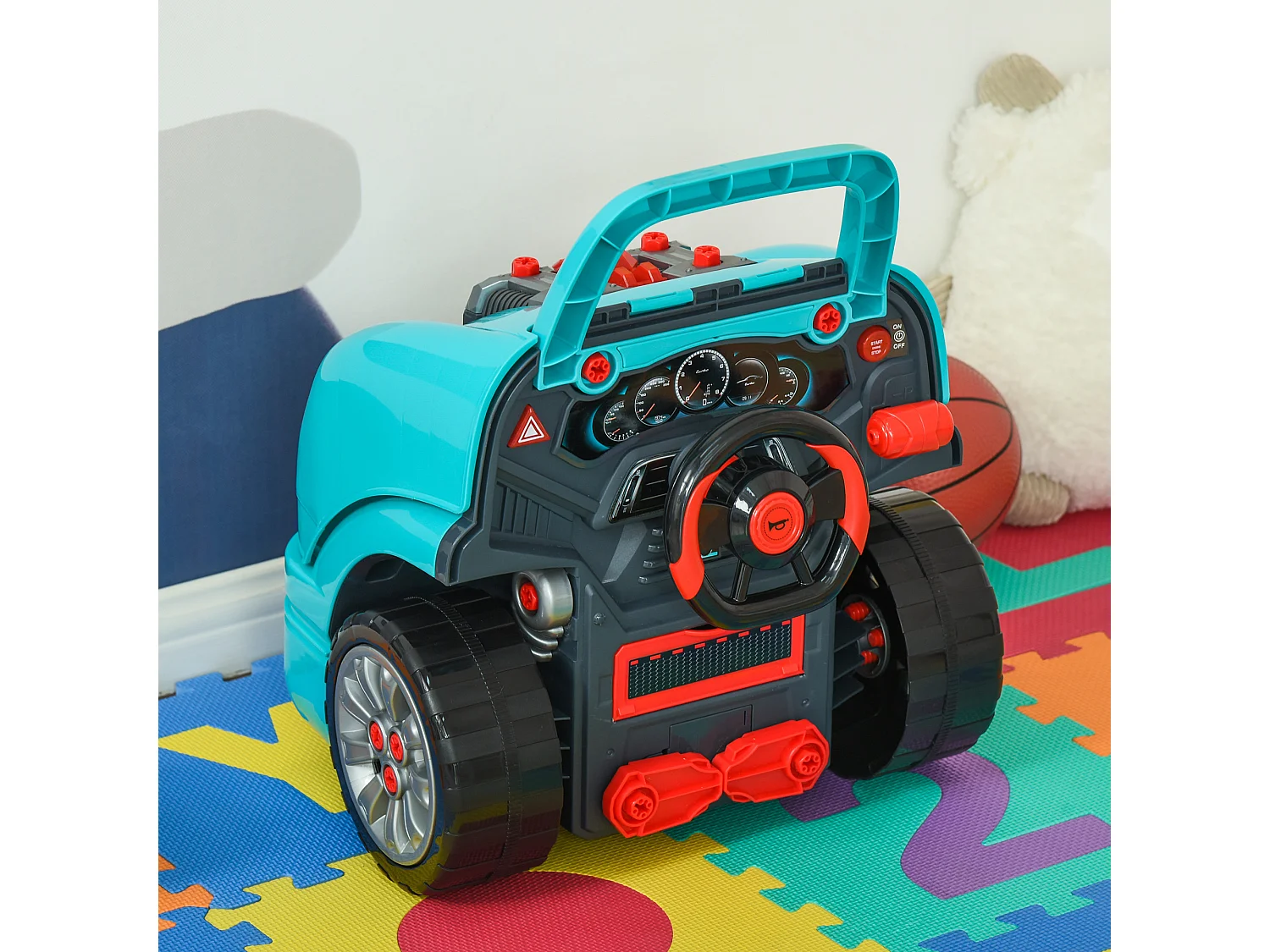 Officina camion giocattolo per bambini a 61pz in abs e pp nero azzurro