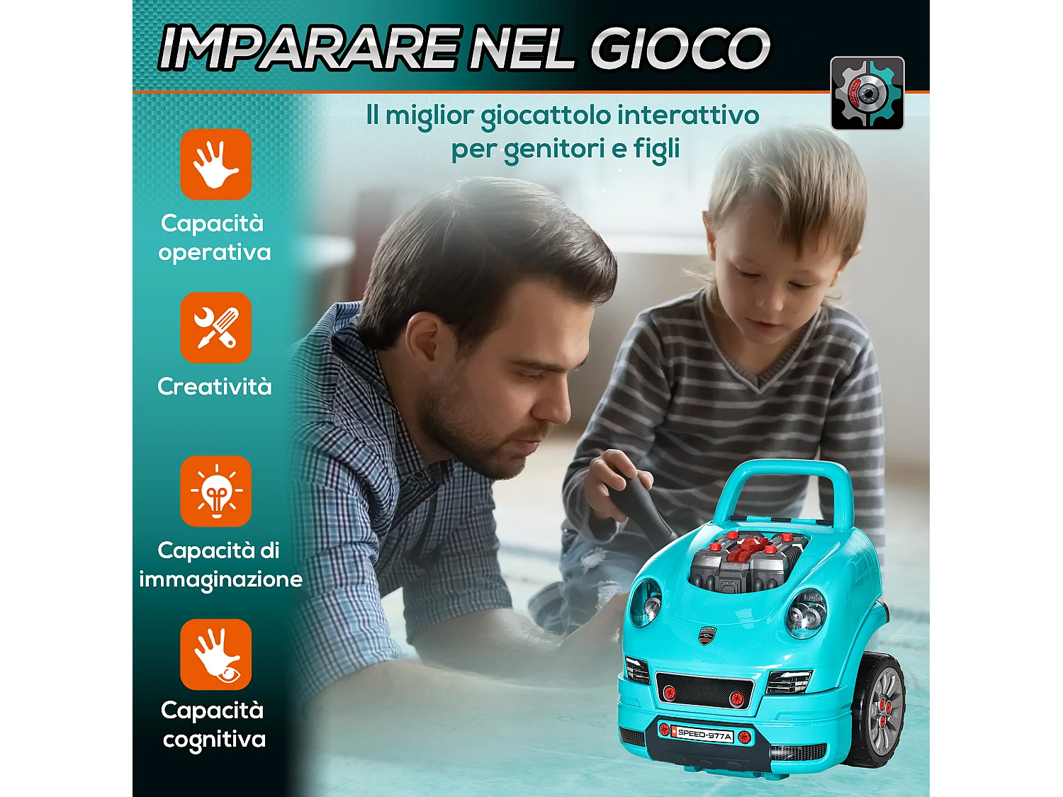 Officina camion giocattolo per bambini a 61pz in abs e pp nero azzurro