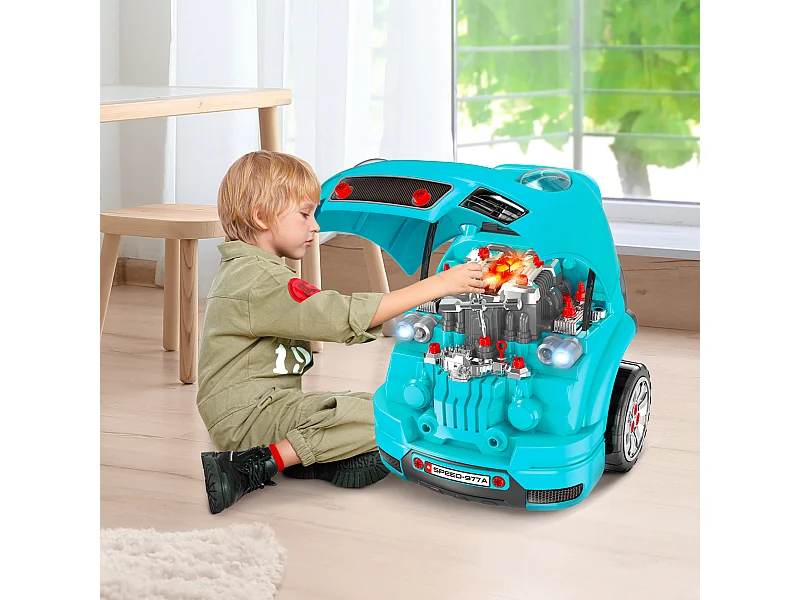 Officina camion giocattolo per bambini a 61pz in abs e pp nero azzurro
