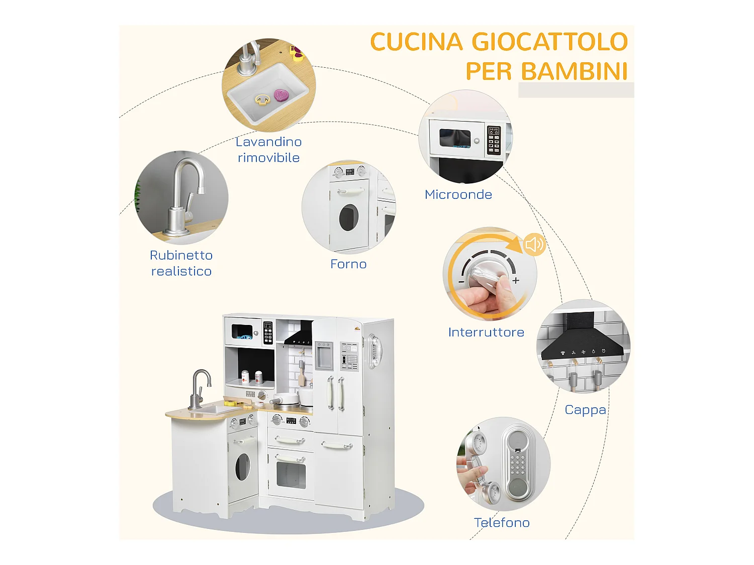 Cucina giocattolo in legno per bambini da 3-6 anni 14 accessori