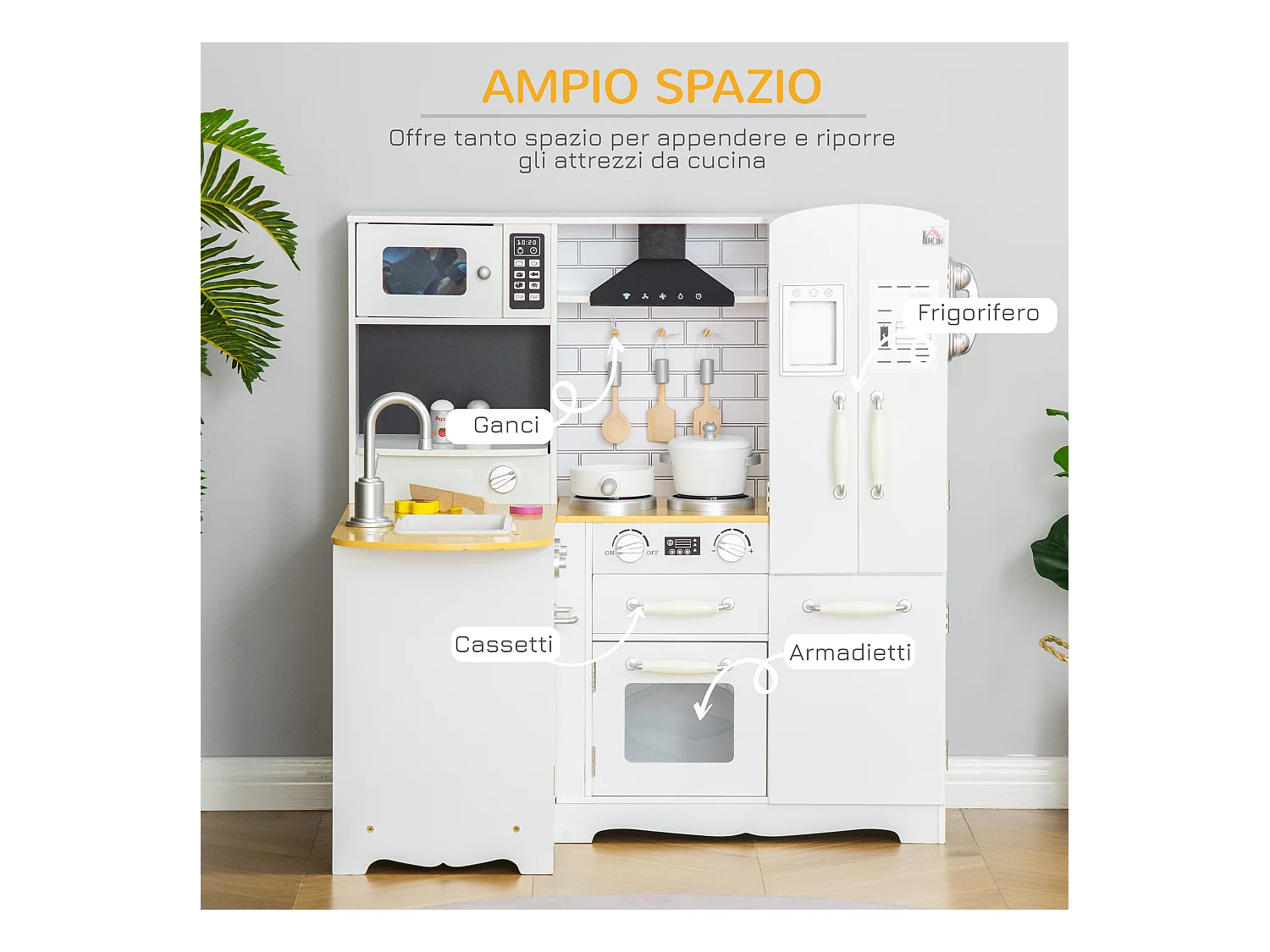 Cucina giocattolo in legno per bambini da 3-6 anni 14 accessori